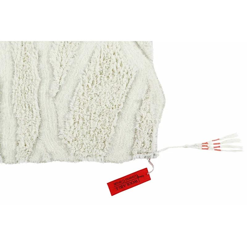 Scandinavian Ivory Wool Handmade Accent Rug with Tassels