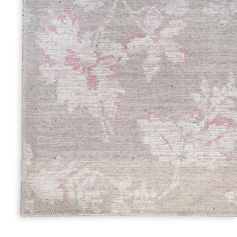 Natural Floral Chenille Rectangular Washable Area Rug