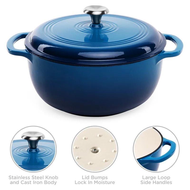 Enameled Red Cast Iron 6 Quart Dutch Oven with Dual Handles