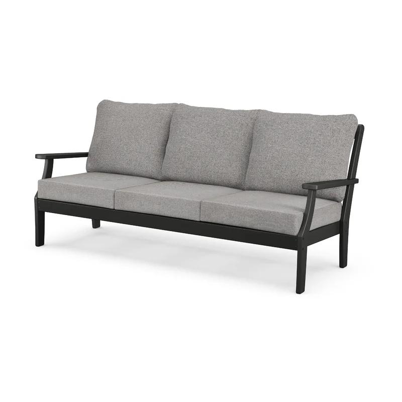 Grey and Black Three-Seat Outdoor Sofa with Cushions