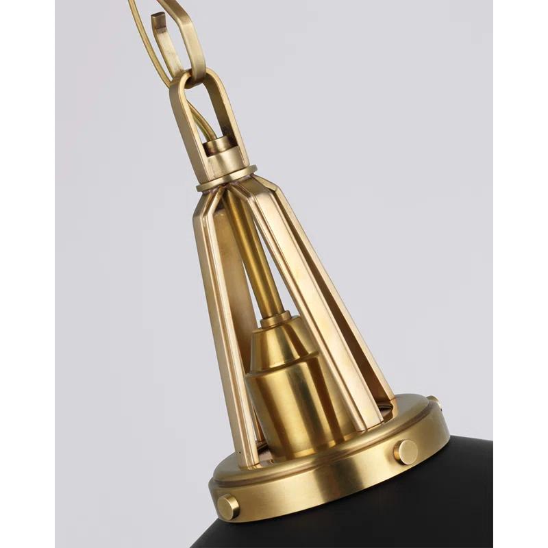 Antique Burnished Brass and Matte Black Glass LED Pendant Light