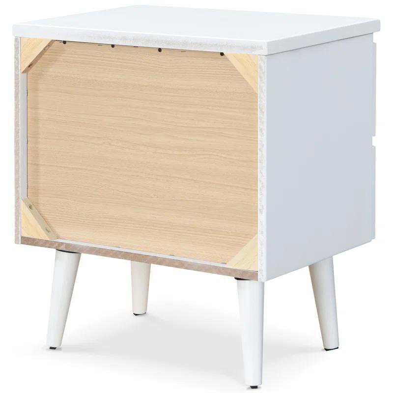 Adore Decor Mid-Century Side Table, 2 Drawers Storage Nightstand, Matte Chrome Handle