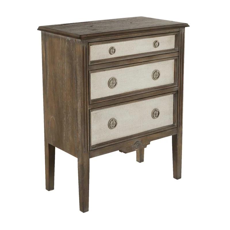Holly Aged Wood Petite 3-Drawer Gray Burlap Accent Chest