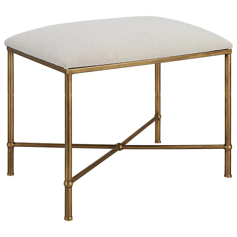 Avenham 24" White Textured Fabric Accent Bench with Antique Gold Frame