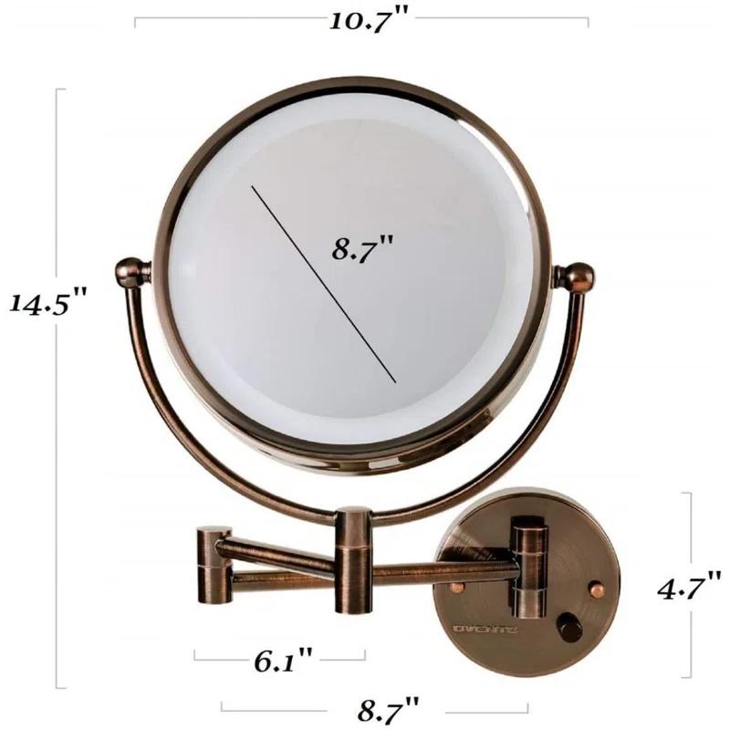 Ovente Wall Mounted Vanity Makeup Mirror 8.5 Inch with 7X Magnification and Natural LED Lights, Double-Sided with Hardwired Electrical Connection