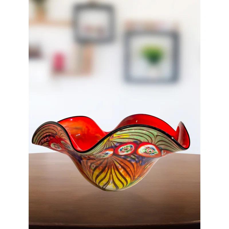 Albie 15.5" Multicolor Hand Blown Art Glass Decorative Bowl