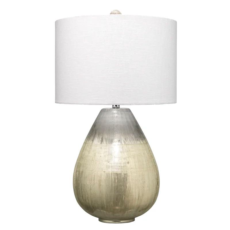 Damsel Etched Mercury Glass Table Lamp with Off-White Linen Shade