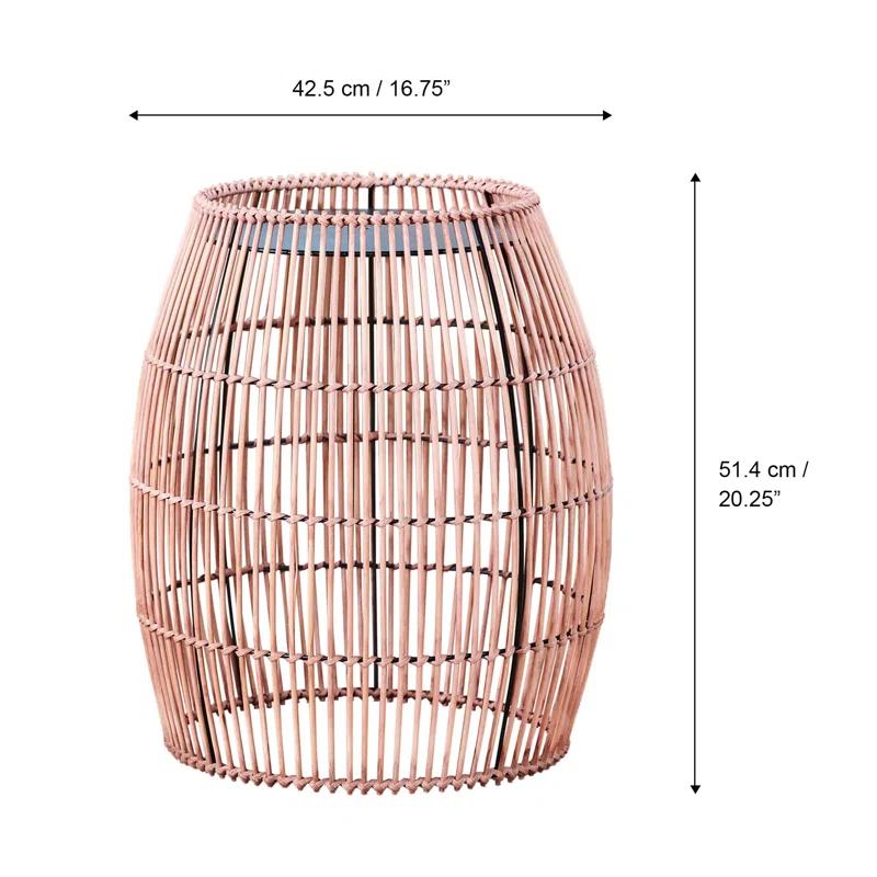 Bay Isle Home™ Bamboo Drum Side Table with Black Iron Top – Weather-Resistant Open Weave Accent Table