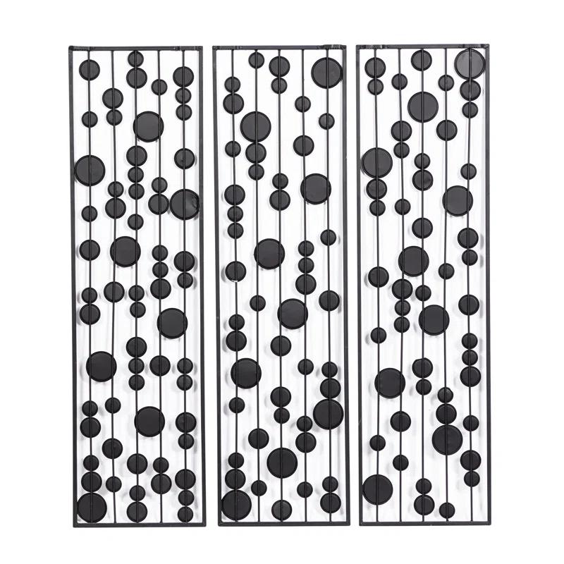 Mercer41 Metal Geometric Black Wall Decor with Round Mirror Accents Set