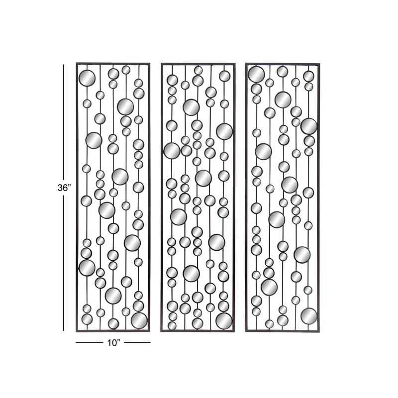 Mercer41 Metal Geometric Black Wall Decor with Round Mirror Accents Set