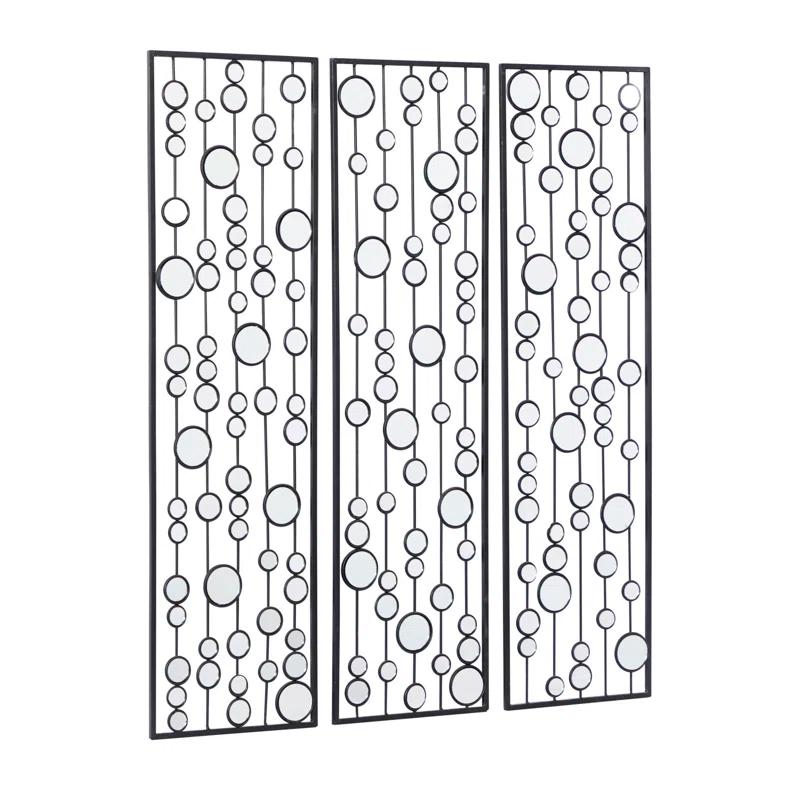 Mercer41 Metal Geometric Black Wall Decor with Round Mirror Accents Set