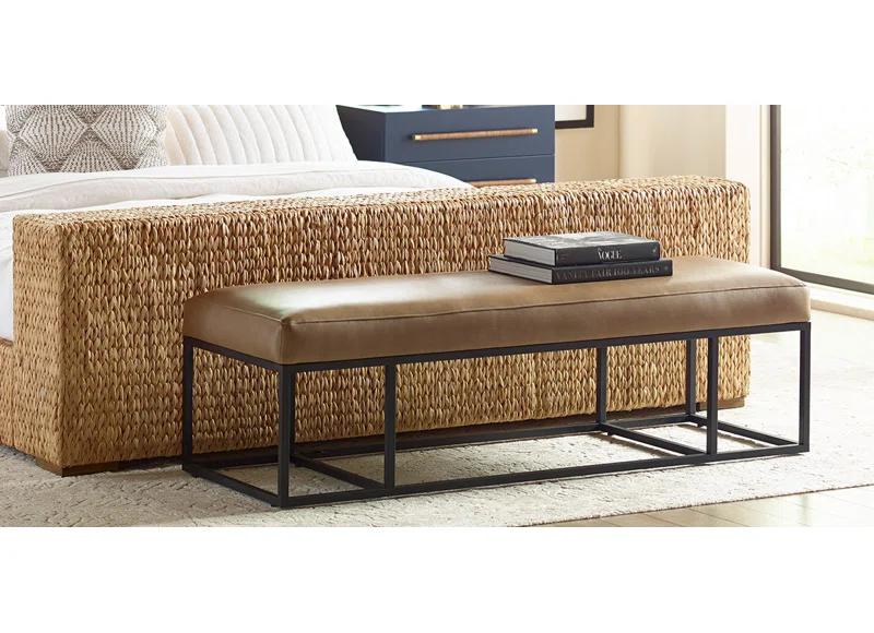 Finley Caramel Genuine Leather Bench with Black Metal Frame