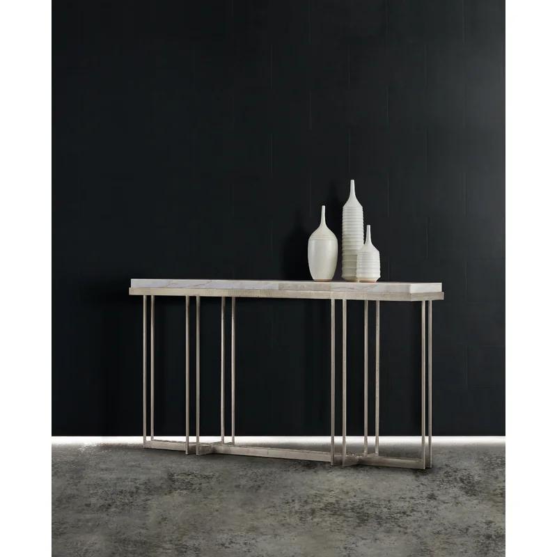 Contemporary 64.75'' Silver Stone Top Metal Console Table