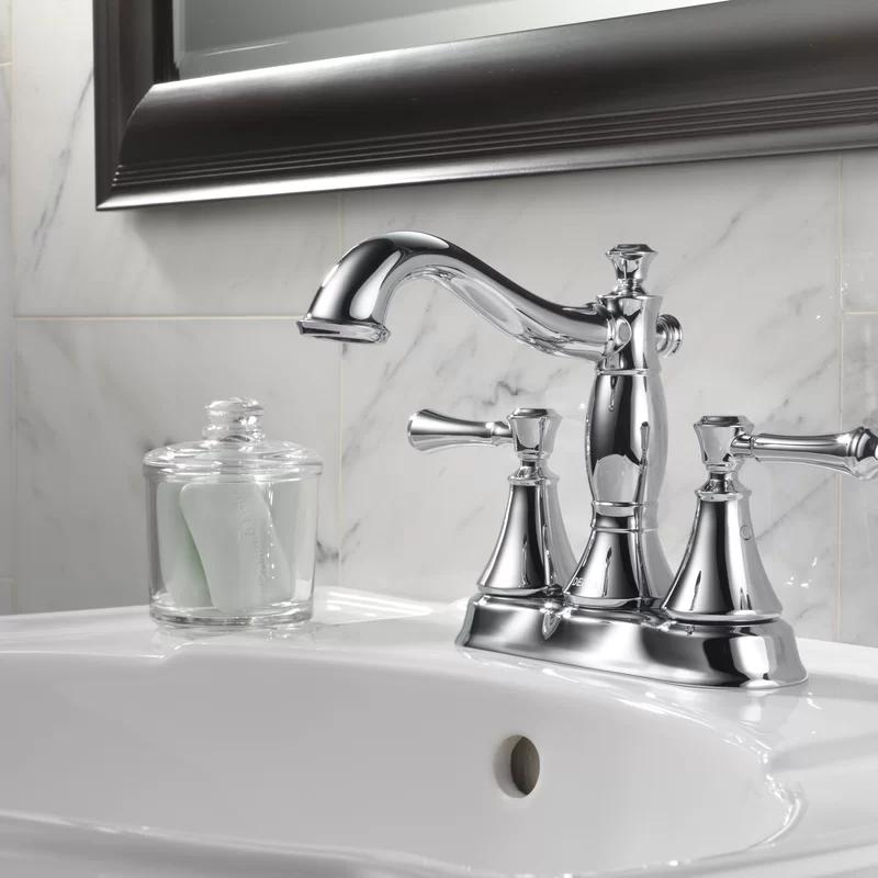 Elegant Classic Chrome Centerset Bathroom Faucet with Metal Handles