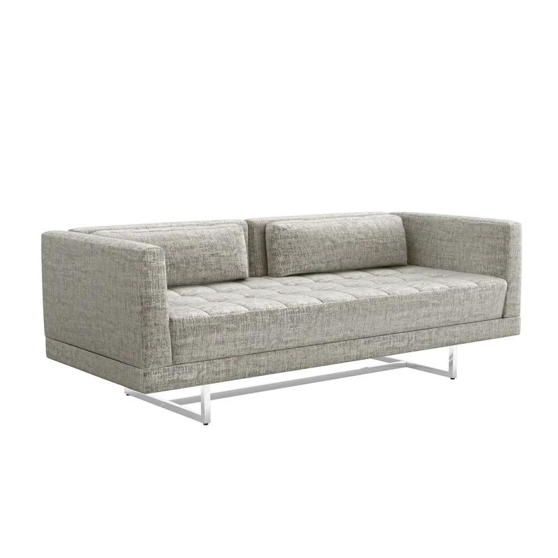 Feather White Velvet 75'' Tufted Loveseat with Polished Nickel Finish