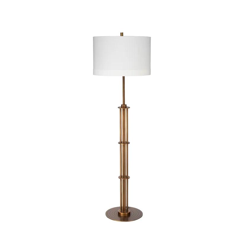 Antique Brass Floor Lamp with White Linen Shade