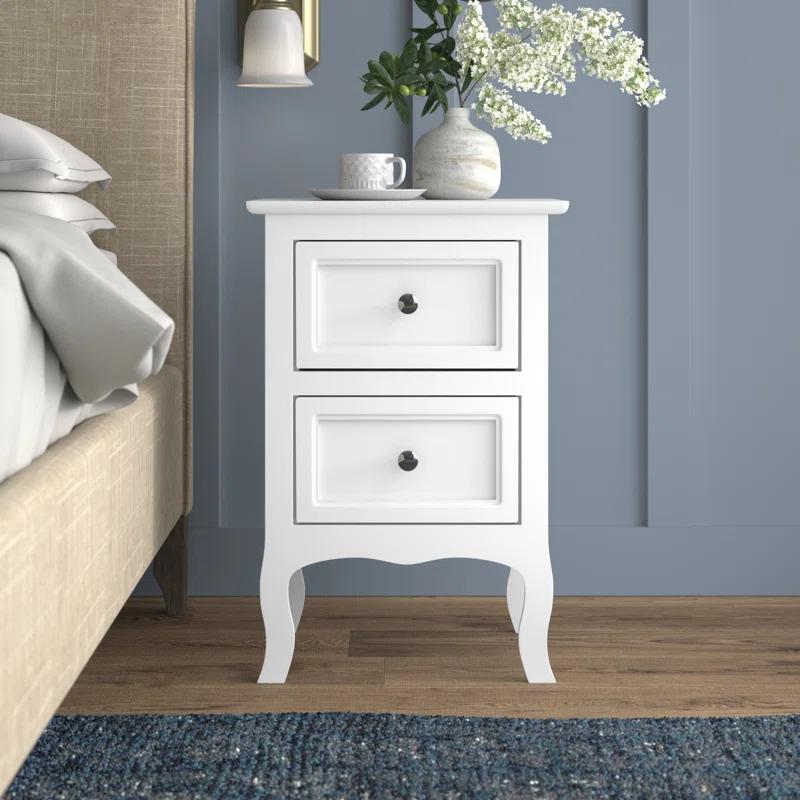 Country Elegance White Wood Dual Nightstands Set of 2
