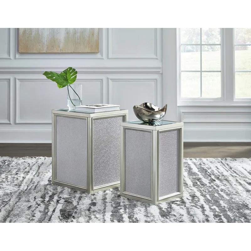 Hollywood Glamour Silver Square Mirrored Nesting End Tables