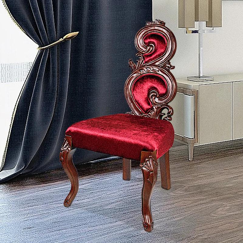 Graceful Curve Burgundy Velvet Handcrafted Renaissance Chair