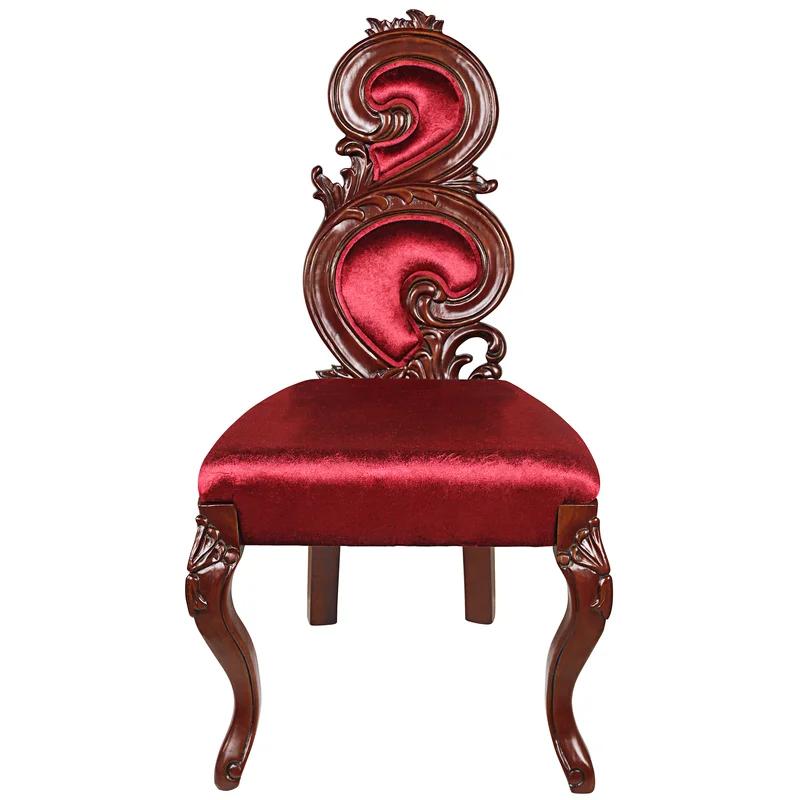 Graceful Curve Burgundy Velvet Handcrafted Renaissance Chair