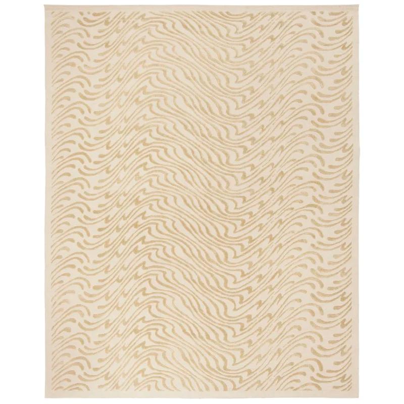Zen Garden Inspired Ivory Hand-Knotted Wool and Silk Blend Rug