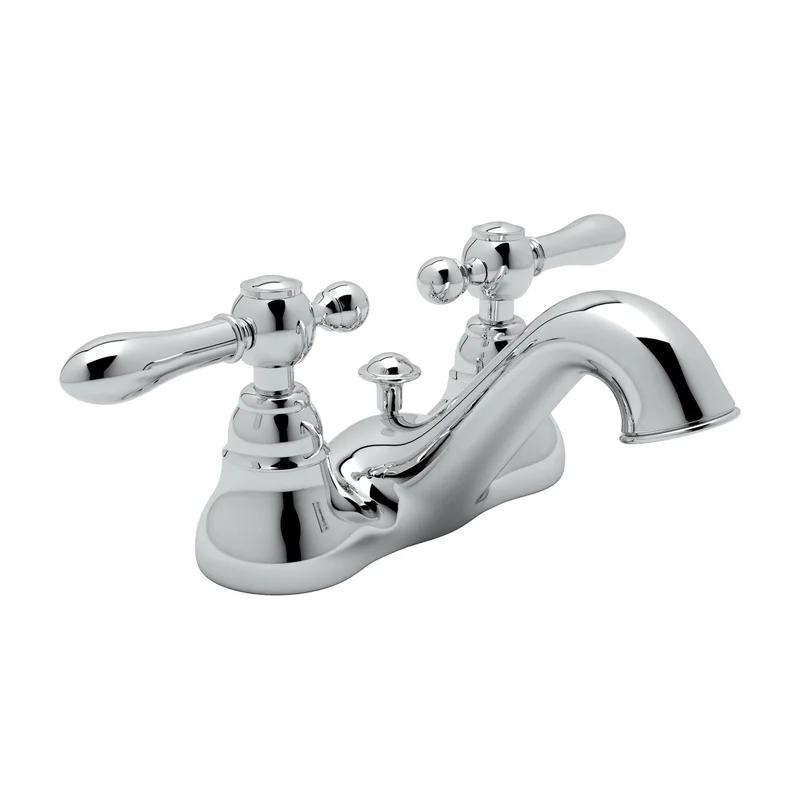 Eleganza Polished Chrome Centerset Lavatory Faucet with Porcelain Handles