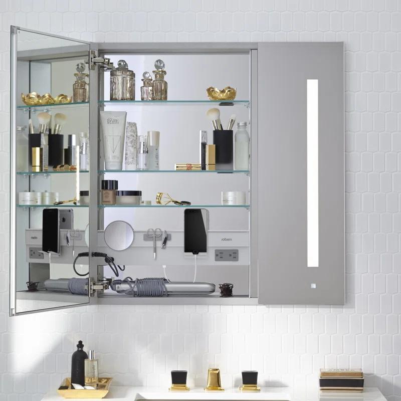 AiO Recessed Frameless Medicine Cabinet with 3 Adjustable Shelves and LED Lighting