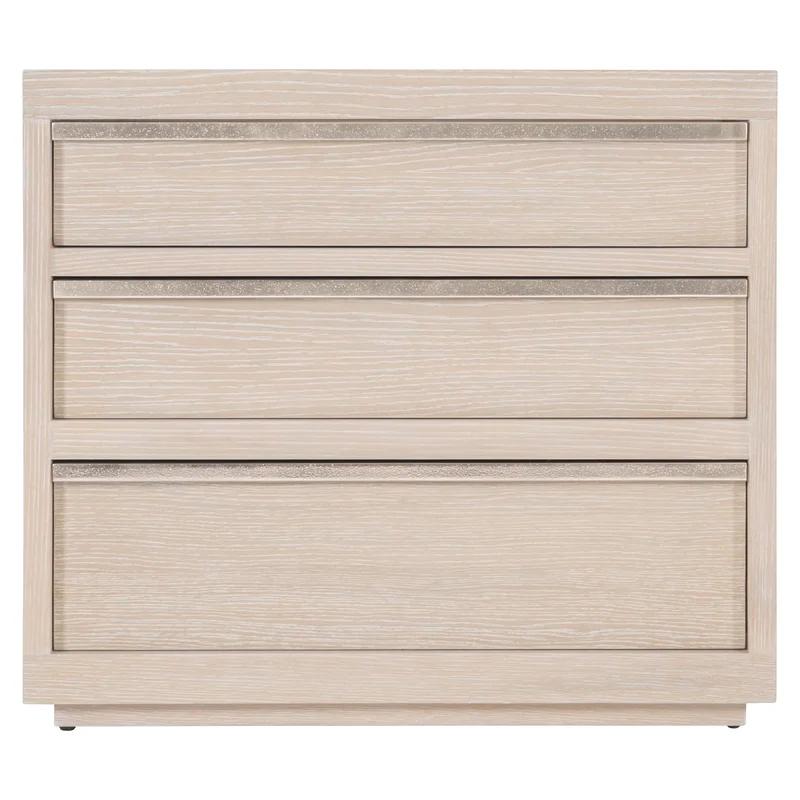 Transitional Beige Ash and Oak 3-Drawer Nightstand with USB Charger