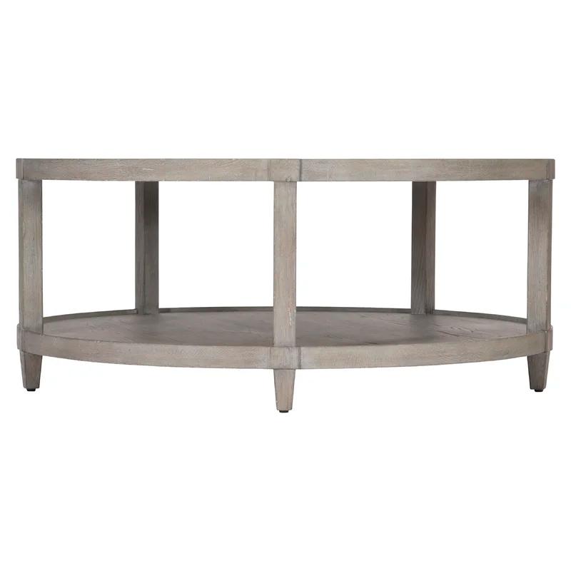 Transitional Cerused Oak Round Coffee Table with Storage in Pewter Gray