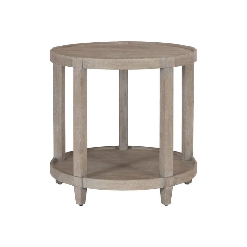 Gray Round Wood and Metal Transitional End Table