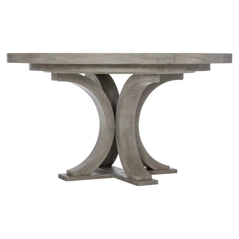 Transitional Pewter Finish Extendable Round Wood Dining Table