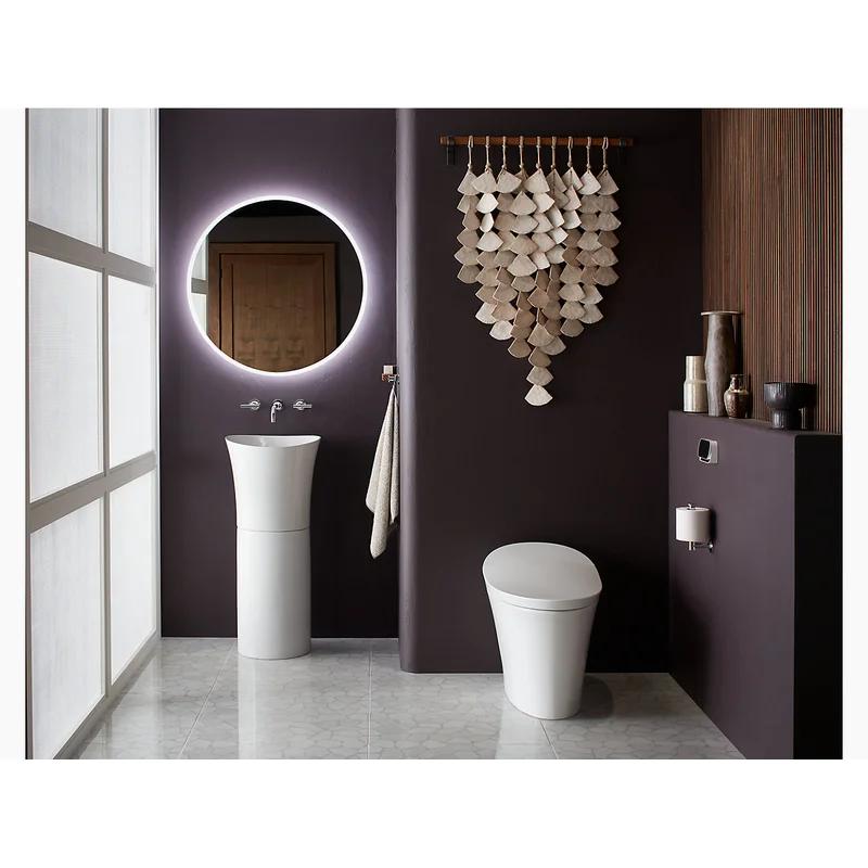 Veil® Sleek White Round Pedestal Bathroom Sink with Supramic Technology