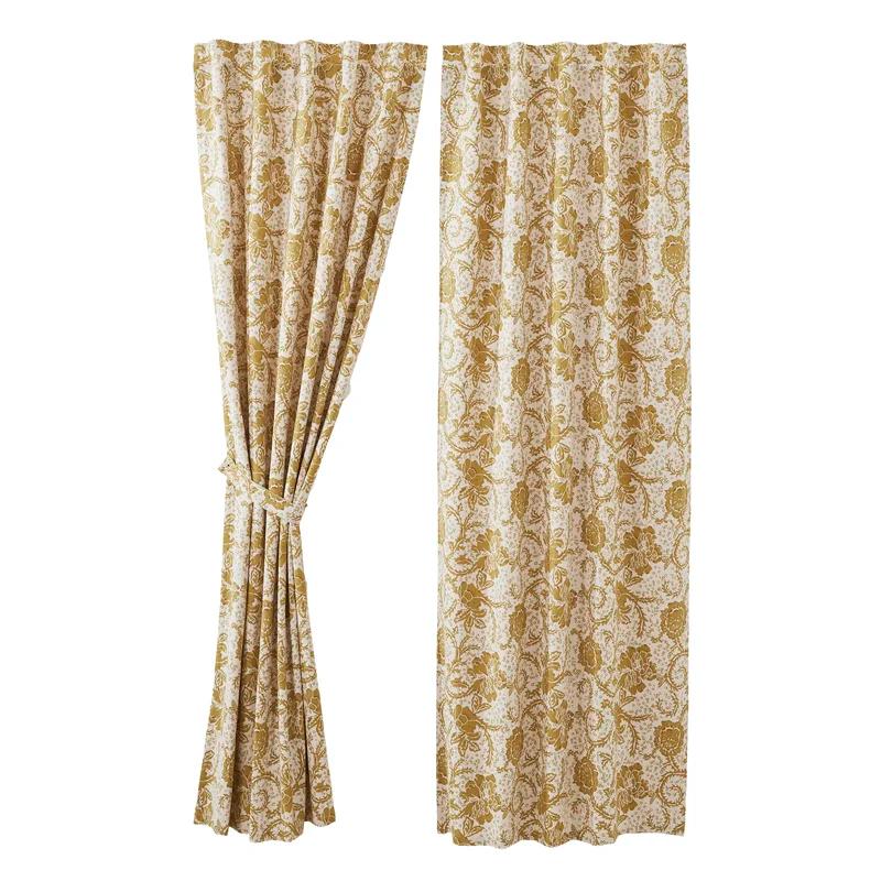 Elegant Dorset Gold Floral Cotton Curtain Pair, 84x40