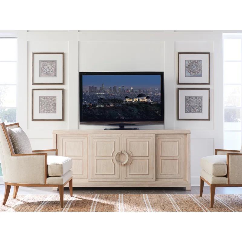 Newport Transitional 78'' Cream Sailcloth Media Console with Adjustable Shelves