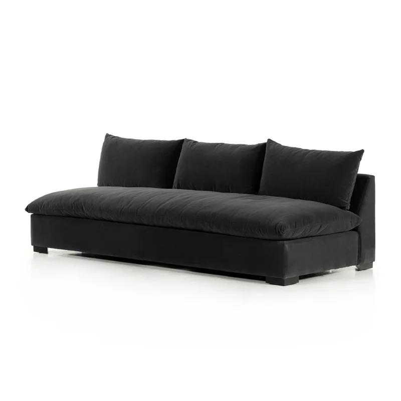 Henry Charcoal Armless Sofa with Espresso Solid Wood Base