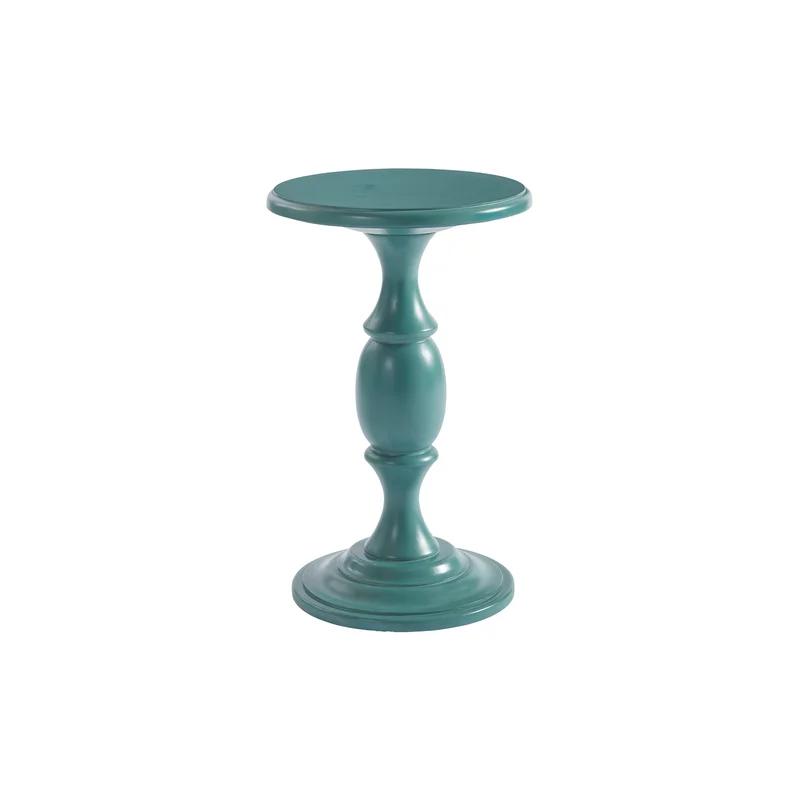 Transitional Seaglass Round Wood & Glass Pedestal End Table