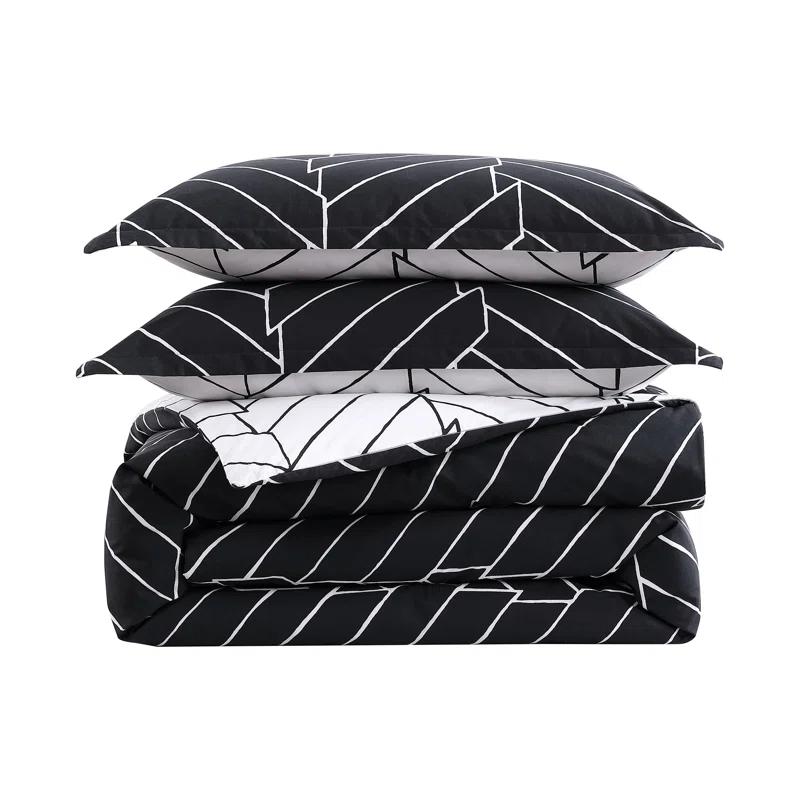 City Scene Ceres Black Standard Cotton 150 TC Reversible Duvet Cover Set