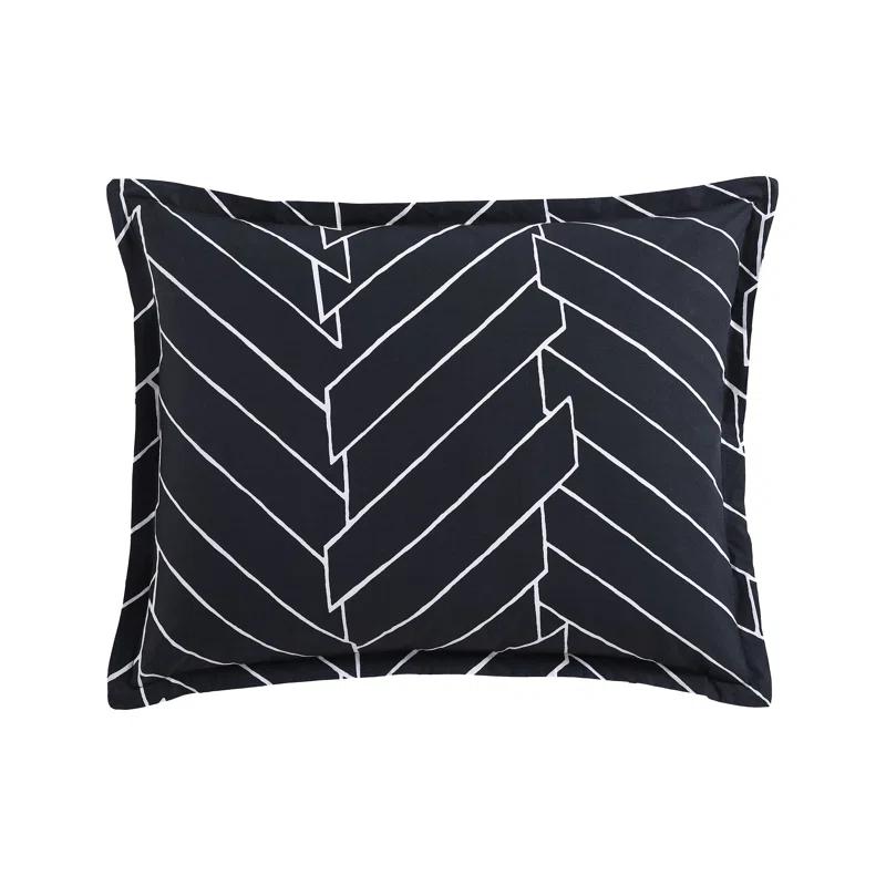 Reversible King Duvet Cover Set in Black and White Herringbone