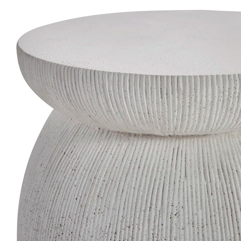 White Round Stonecast Transitional End Table