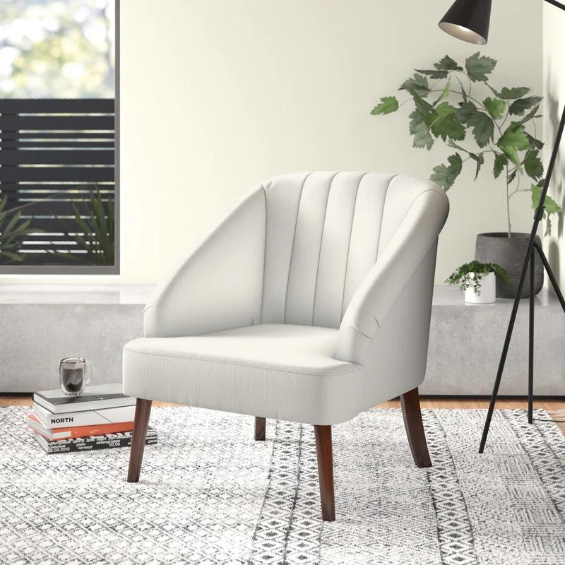 Sleek White Velvet Accent Chair with Walnut Flared Legs