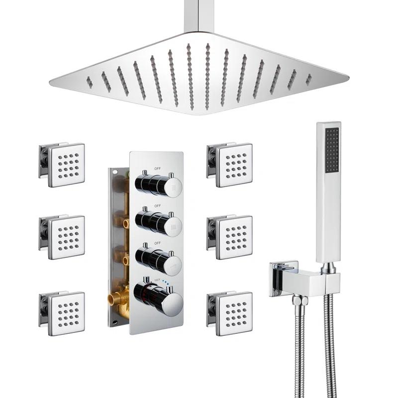 Herathena 3 Functions Ceiling Mounted Luxury Shower System with 6 Body Jets (Rough-in Valve Included)
