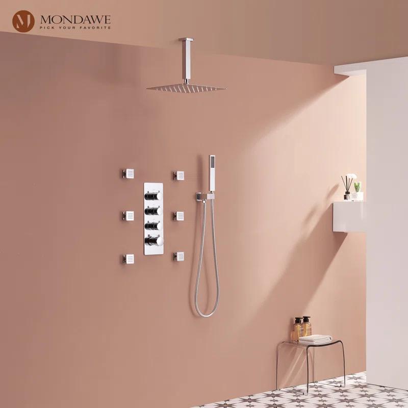 Herathena 3 Functions Ceiling Mounted Luxury Shower System with 6 Body Jets (Rough-in Valve Included)