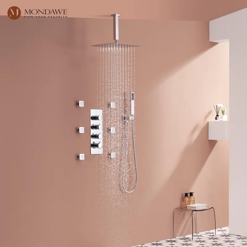 Herathena 3 Functions Ceiling Mounted Luxury Shower System with 6 Body Jets (Rough-in Valve Included)