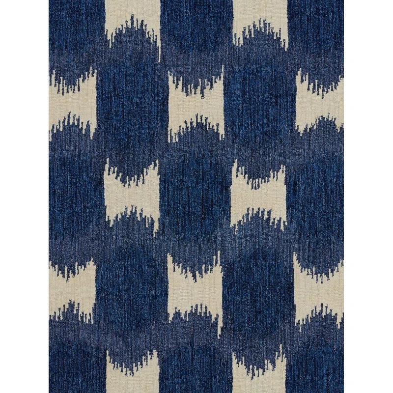 Momeni 5'x8' Leiden Ikat Handtufted Area Rug Navy Blue: Wool, Medium Pile, Classic Pattern, Indoor Use, Rectangle Shape