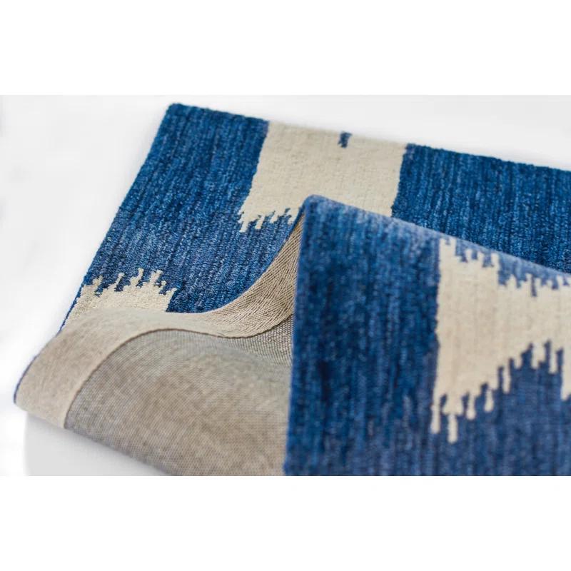 Momeni 5'x8' Leiden Ikat Handtufted Area Rug Navy Blue: Wool, Medium Pile, Classic Pattern, Indoor Use, Rectangle Shape