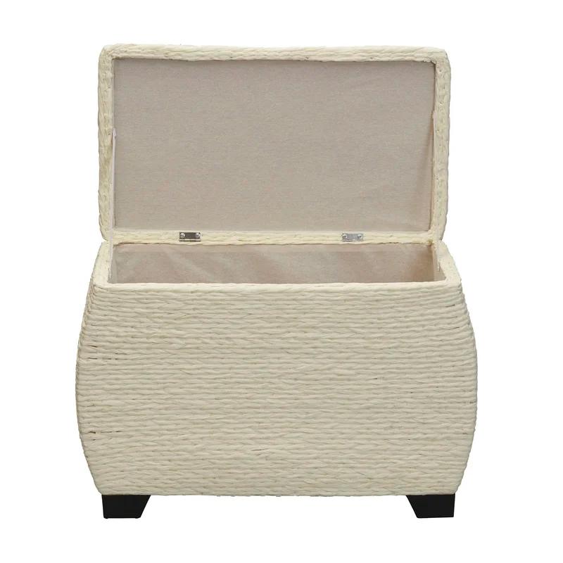 Ample Cream Woven Storage Chest with Wooden Feet