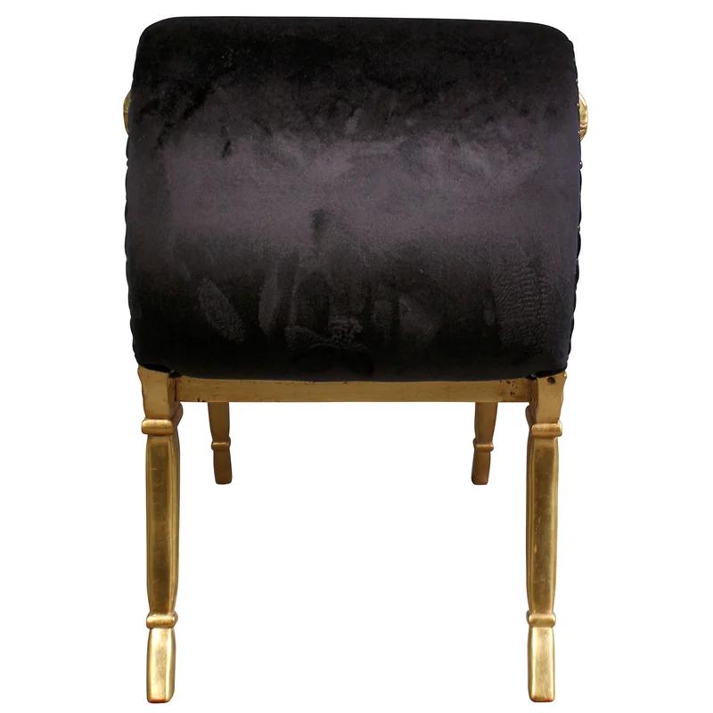 Apolline 45'' Ebony Velvet and Gold Leaf Neoclassical Bench