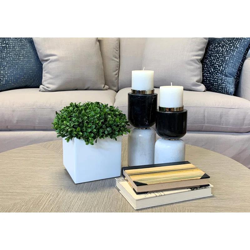 9" Green Boxwood Topiary in White Square Pot