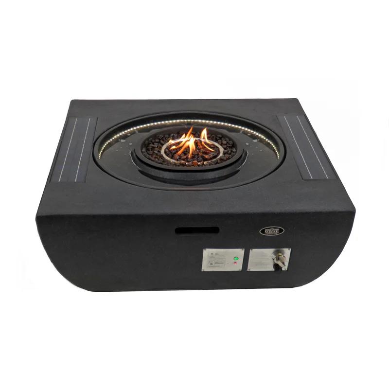 Contemporary Black 40" Marbleized Gas Fire Pit Table with LED & Water Feature