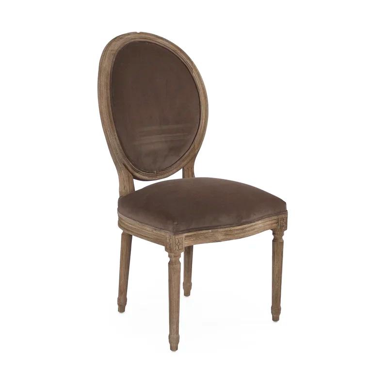 Elegant Medallion Brown Velvet & Solid Wood Side Chair